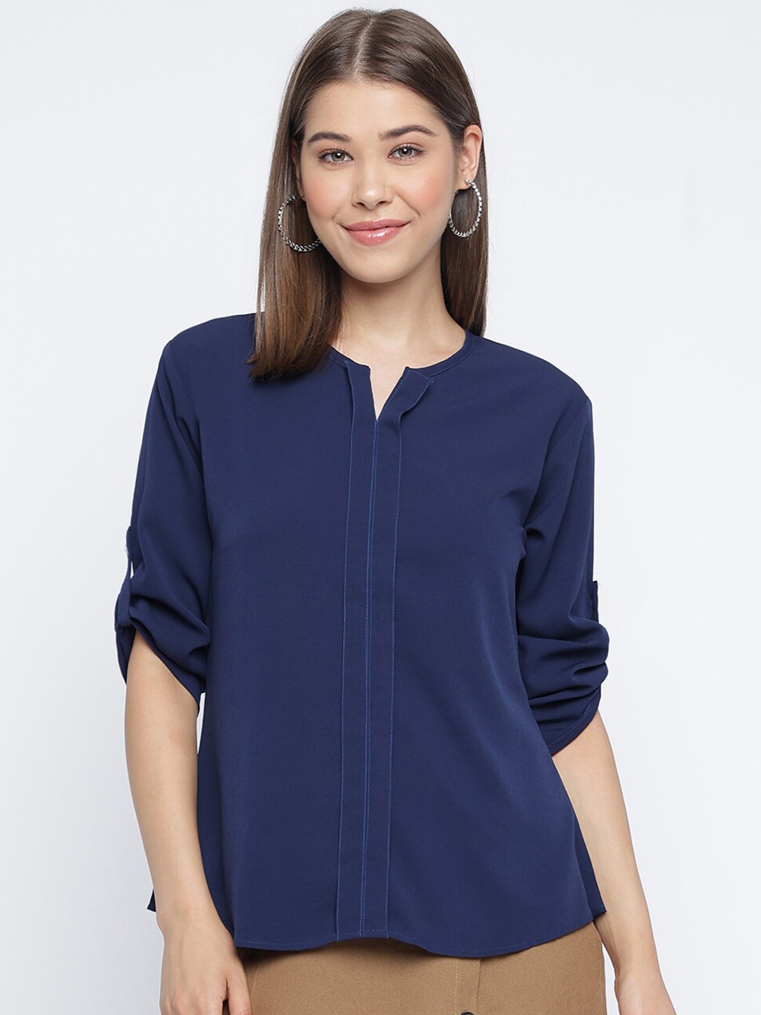 

Mayra Roll-Up Sleeves Regular Top, Navy blue