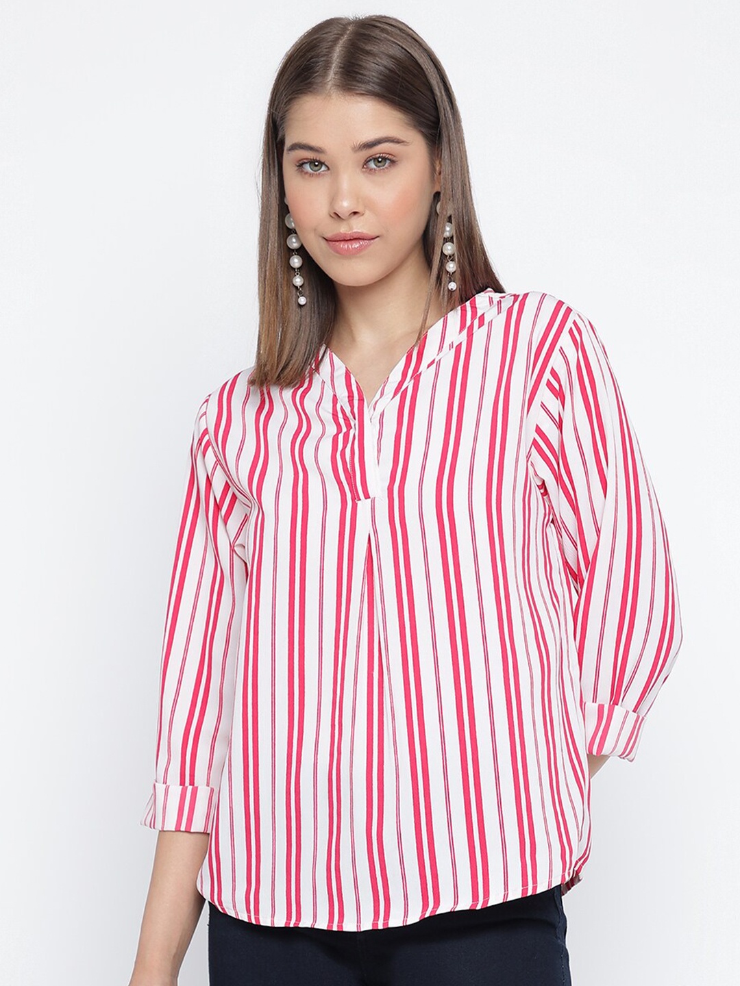 

Mayra Vertical Striped Shirt Style Top, Pink