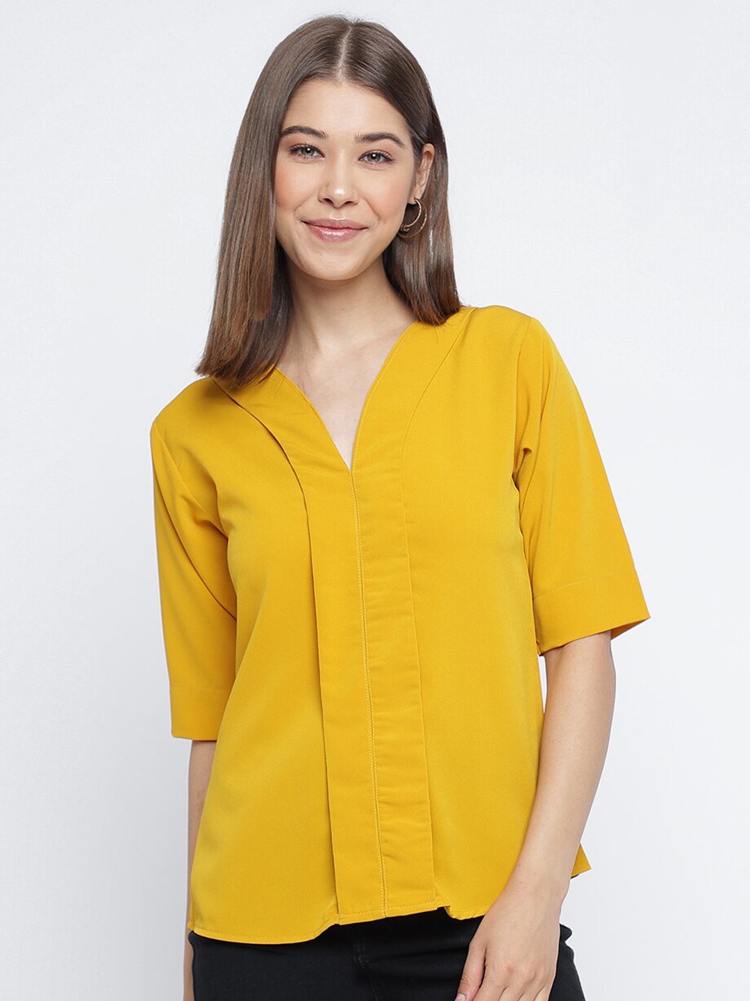 

Mayra V-Neck Short Sleeves Shirt Style Top, Yellow