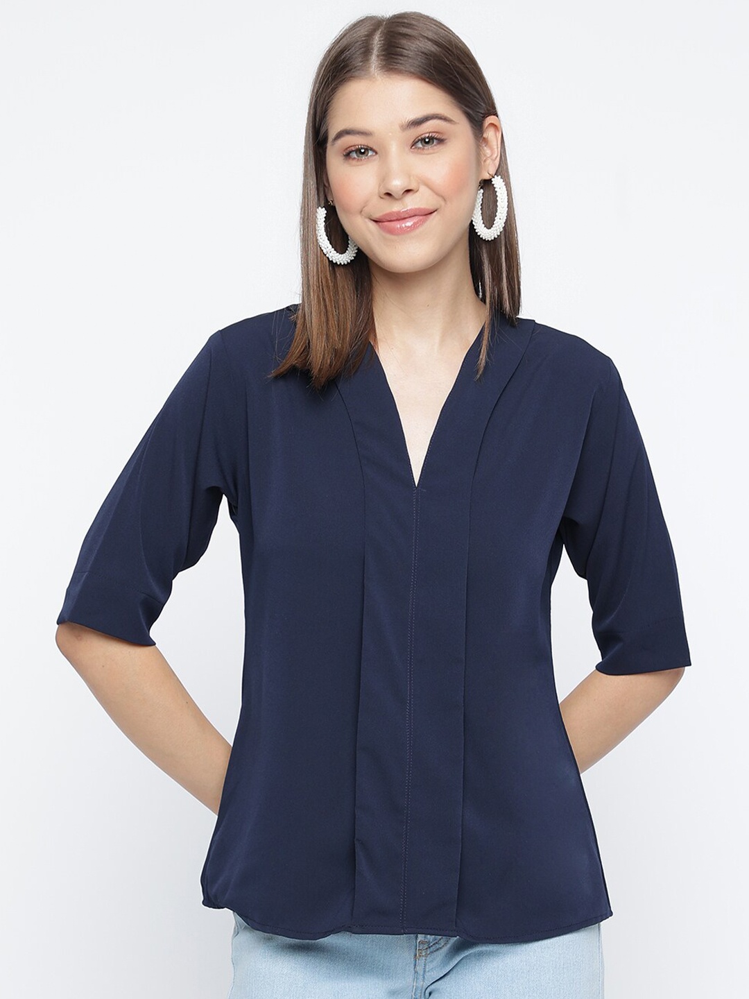

Mayra V Neck Regular Top, Navy blue