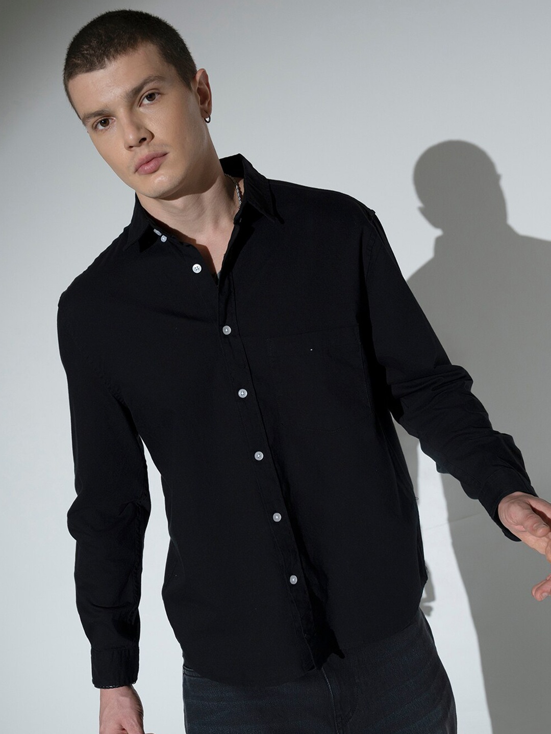 

Hubberholme Oversized Button-Down Collar Pure Cotton Casual Shirt, Black