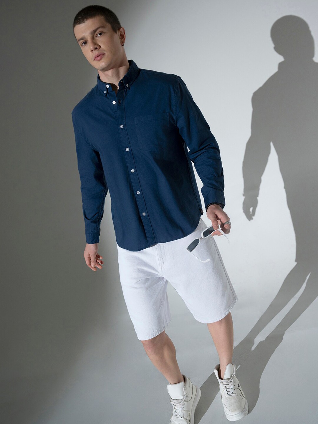 

Hubberholme Button-Down Collar Pure Cotton Oversized Casual Shirt, Blue