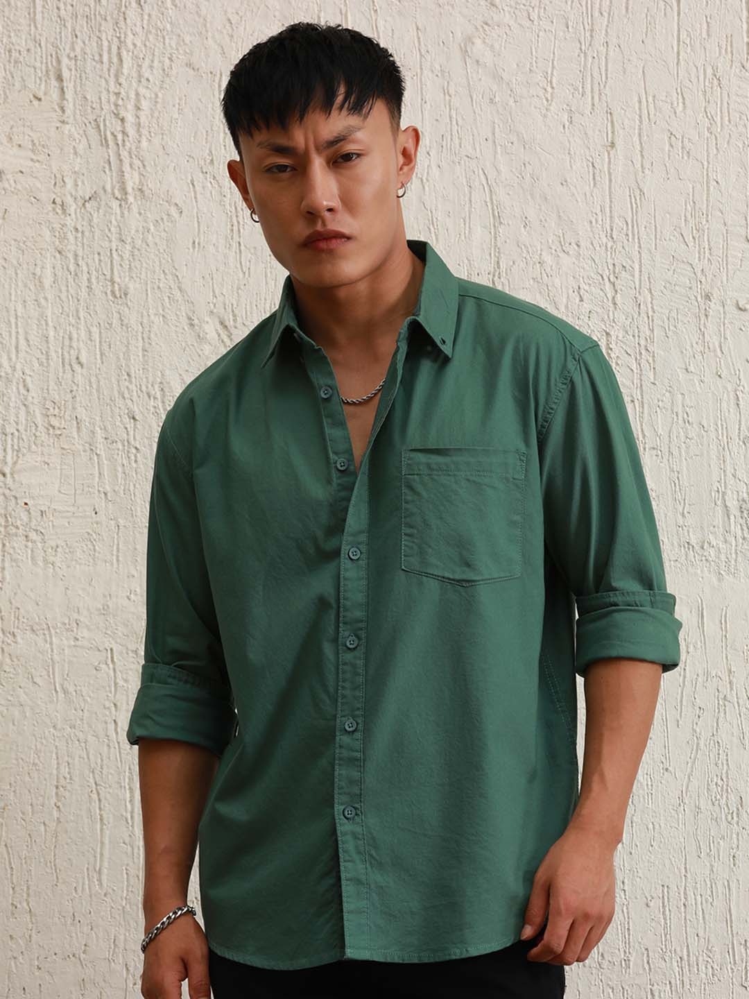 

Hubberholme Oversized Button-Down Collar Pure Cotton Casual Shirt, Green