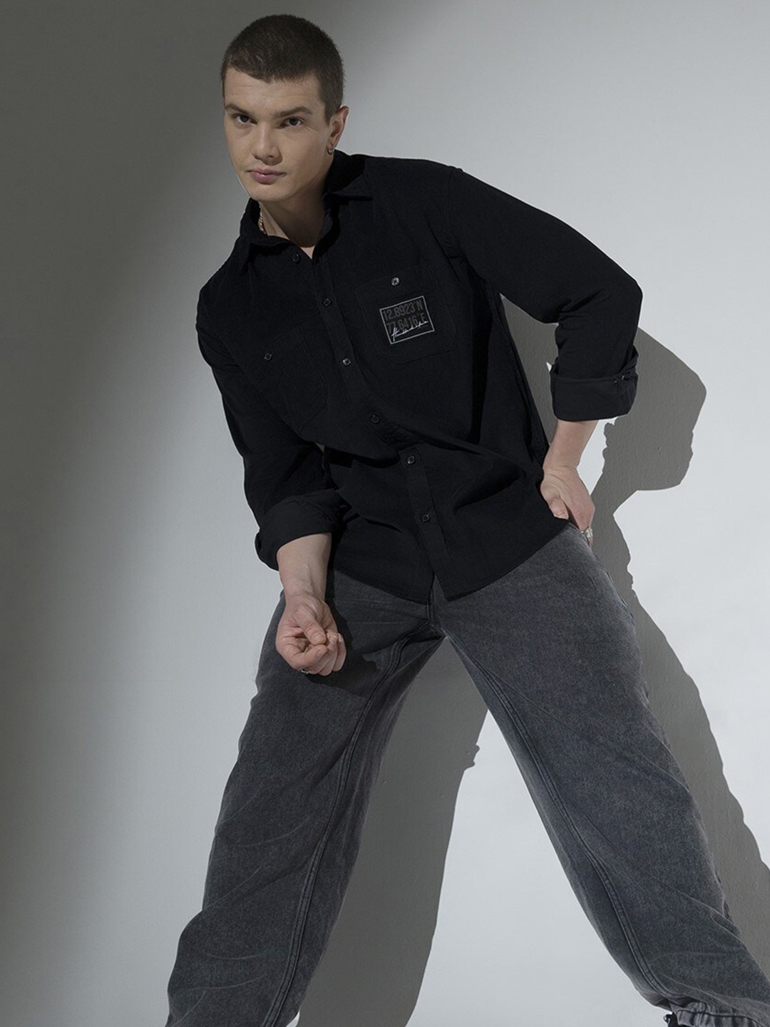 

Hubberholme Pure Cotton Oversized Corduroy Casual Shirt, Black