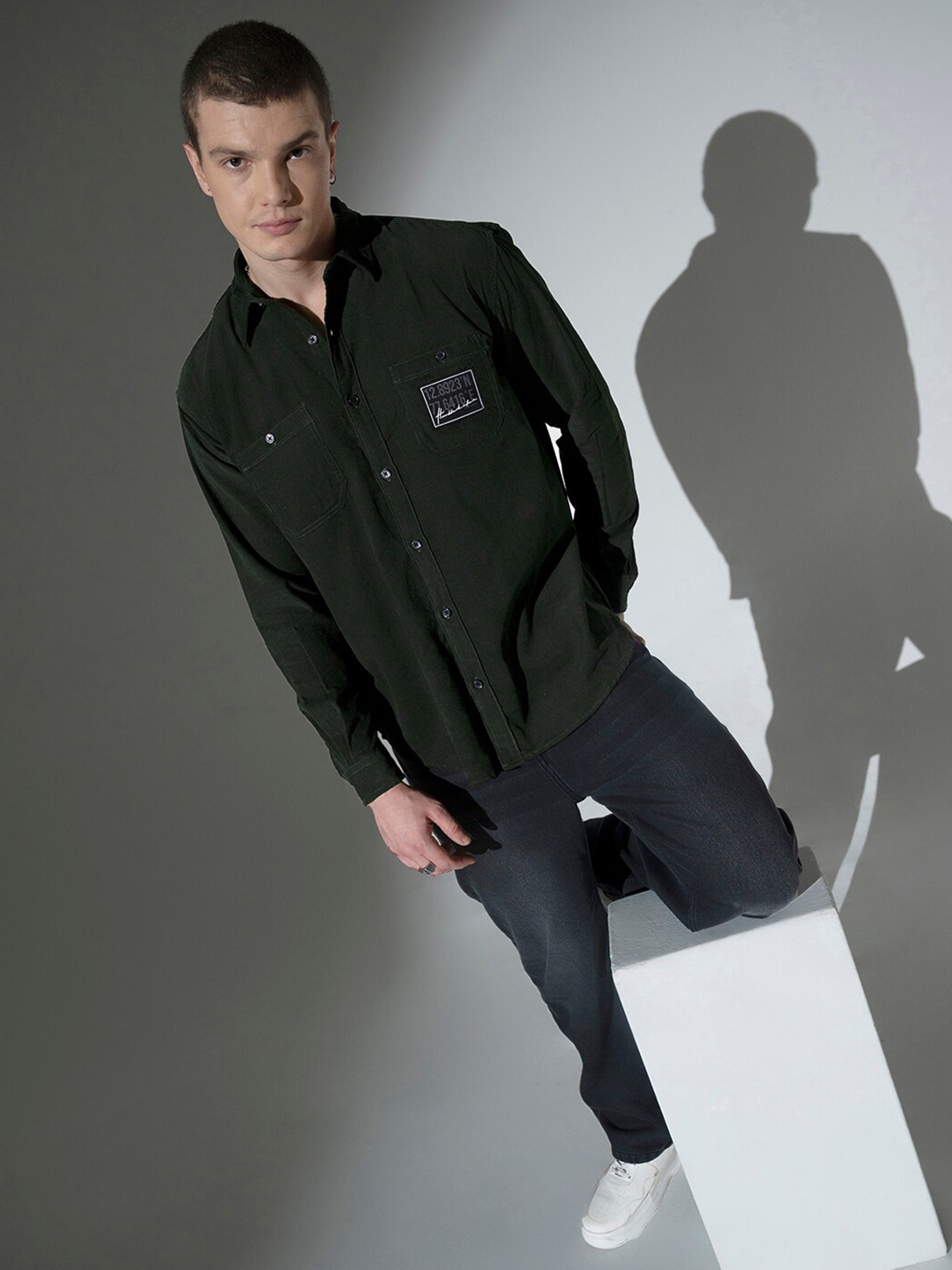 

Hubberholme Oversized Corduroy Pure Cotton Casual Shirt, Black