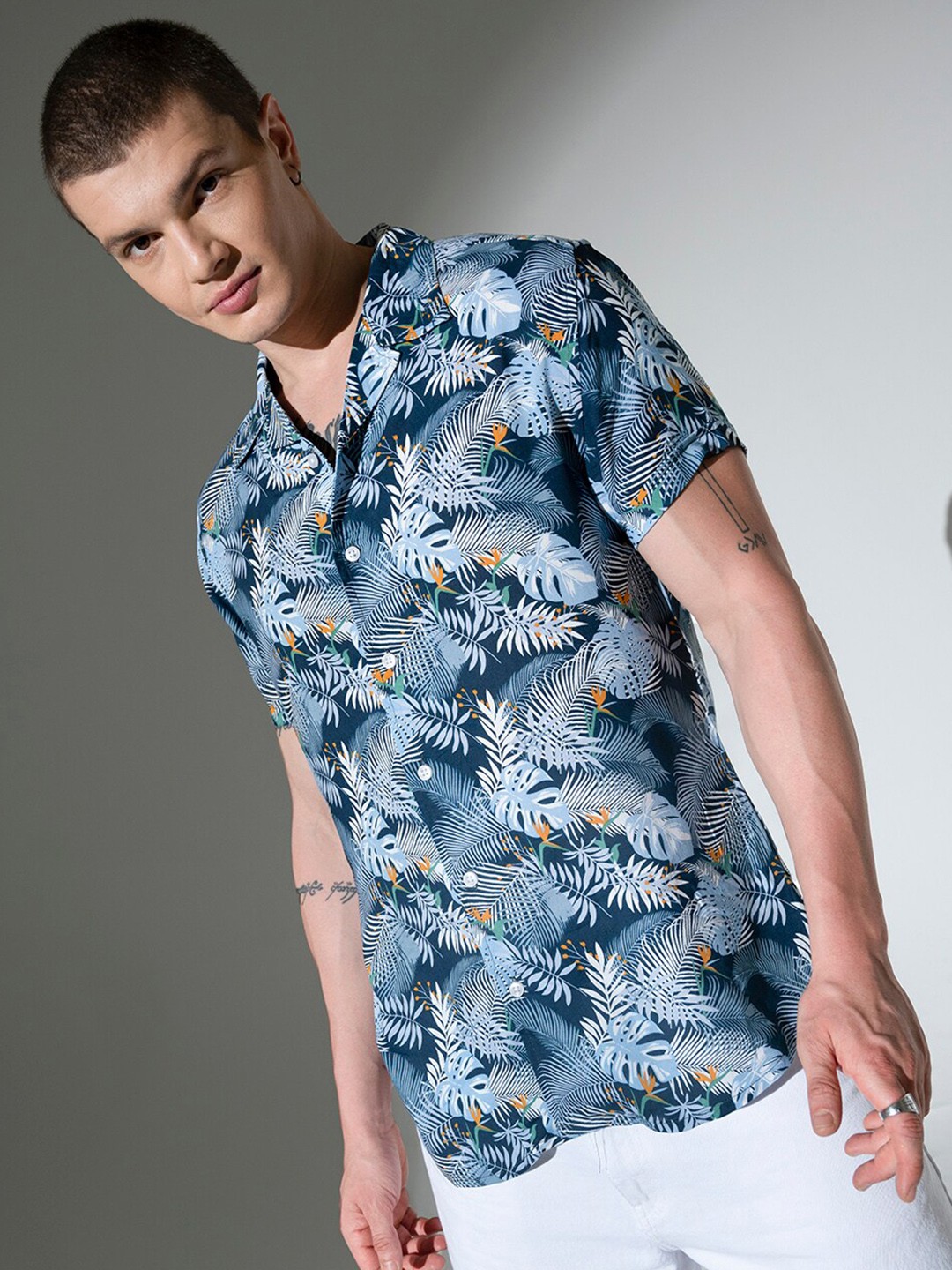 

Hubberholme Tropical Printed Casual Shirt, Blue