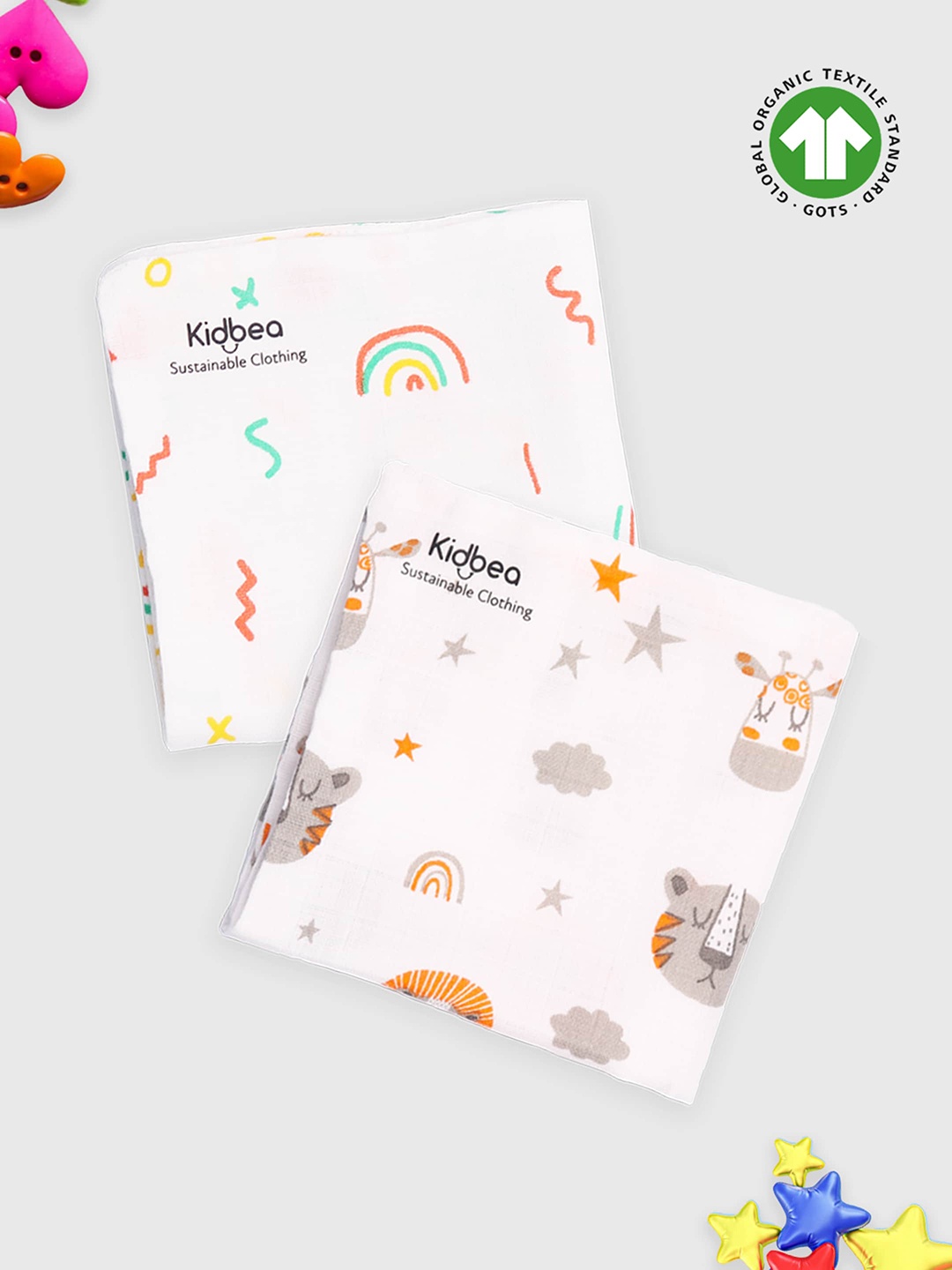 

Kidbea Pack Of 2 Printed Ultra Soft Double Layered Napkins, White