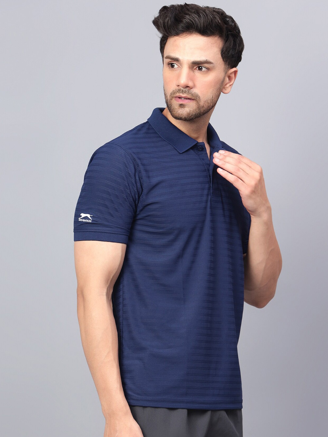 

Shiv Naresh Men Navy Blue Polo Collar Pockets T-shirt