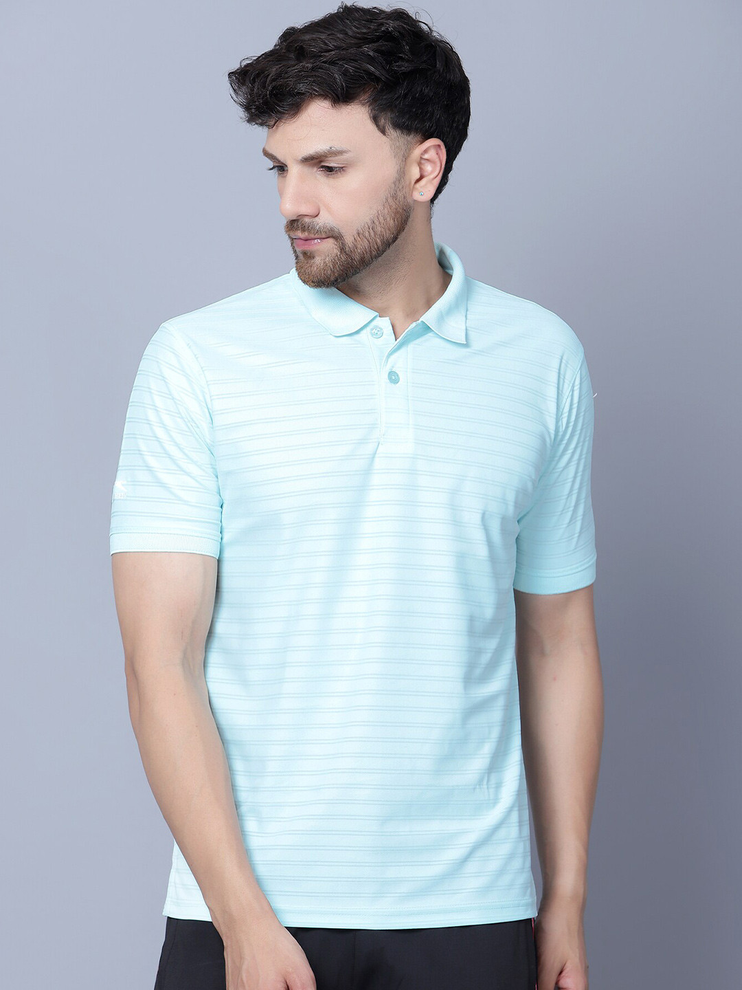 

Shiv Naresh Striped Rapid-Dry Polo Collar Sports T-shirt, Sea green