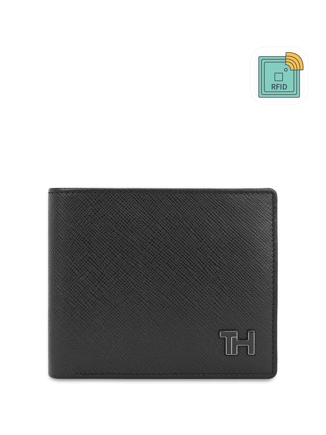 

Tommy Hilfiger Men Textured Leather Two Fold Wallet, Black