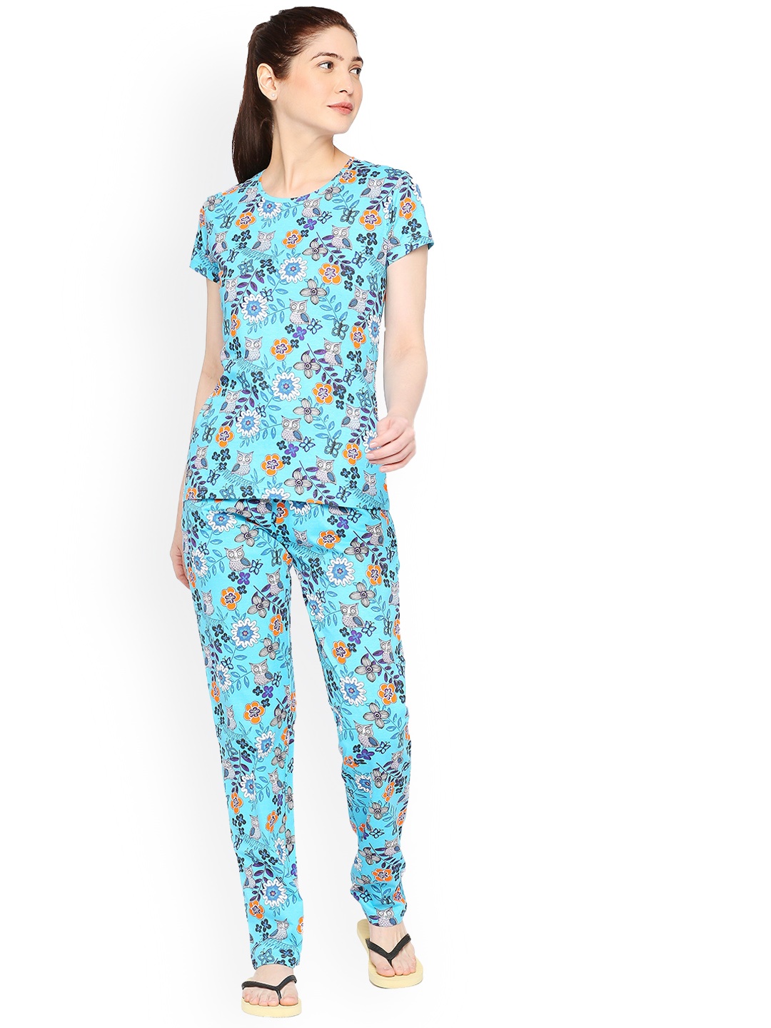 

zebu Conversational Printed Pure Cotton Night Suit, Blue