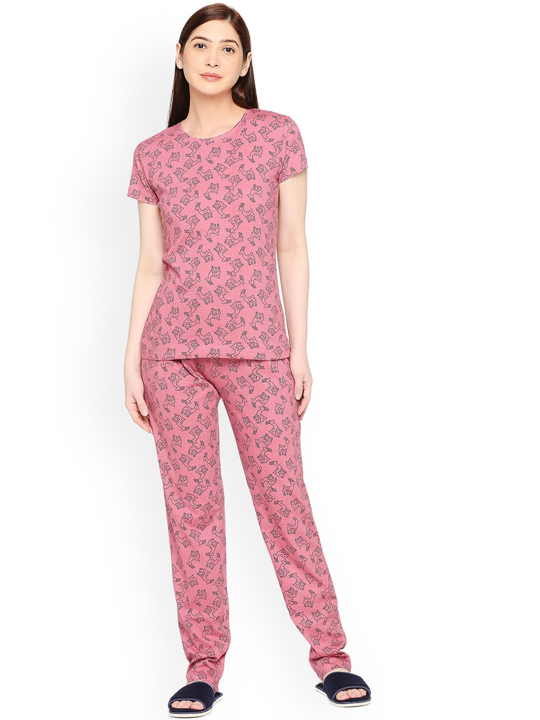 

zebu Conversational Printed Pure Cotton Night Suit, Pink
