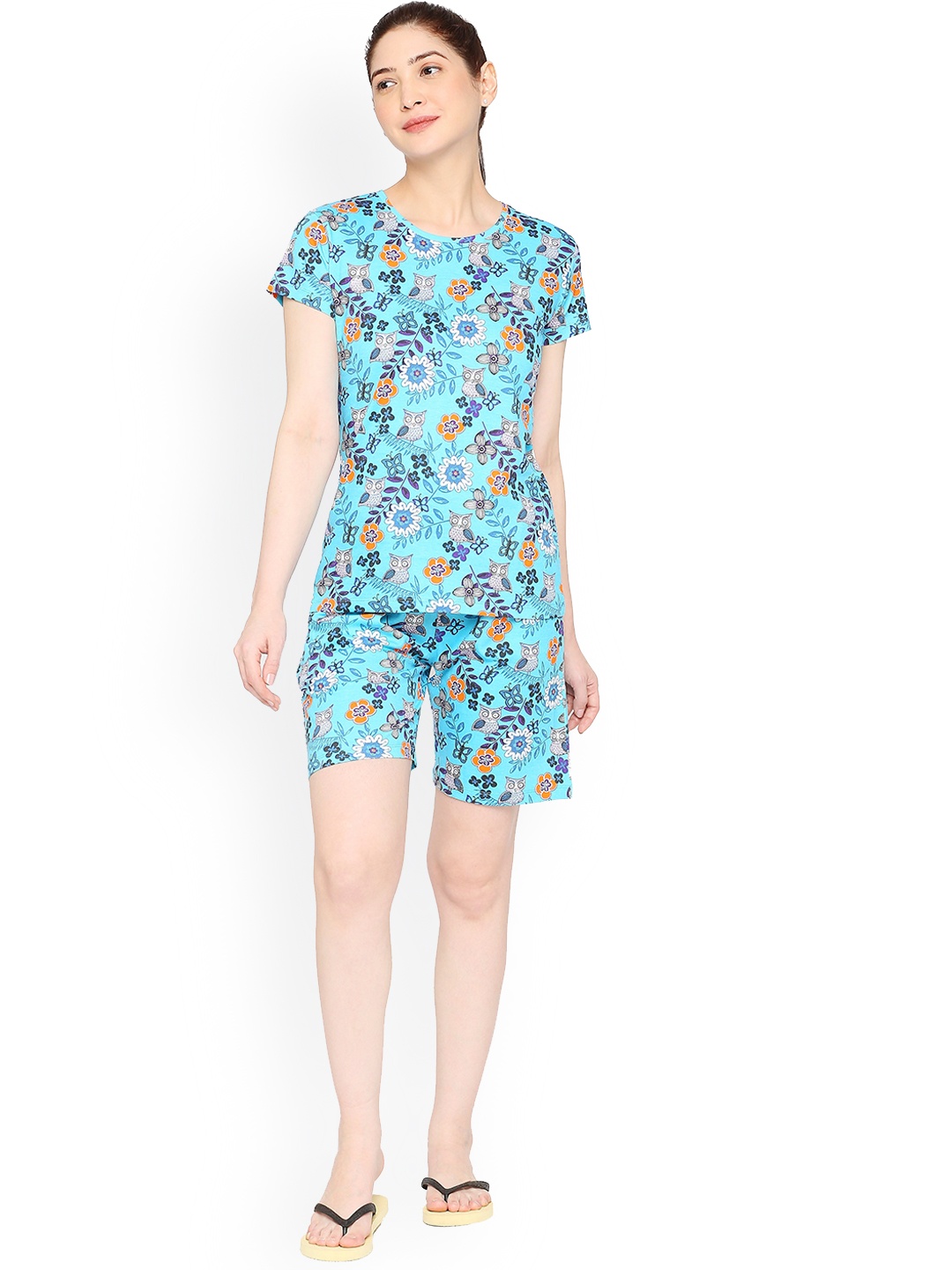 

zebu Floral Printed Night suit, Blue