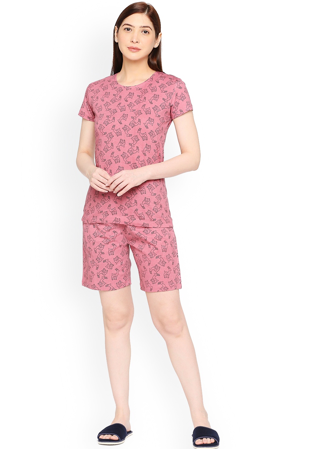 

zebu Conversational Printed Pure Cotton Night Suit, Pink