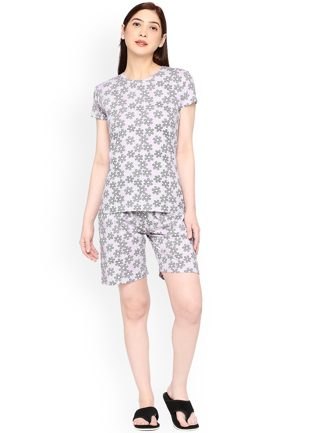 

zebu Floral Printed Pure Cotton Night Suit, Lavender