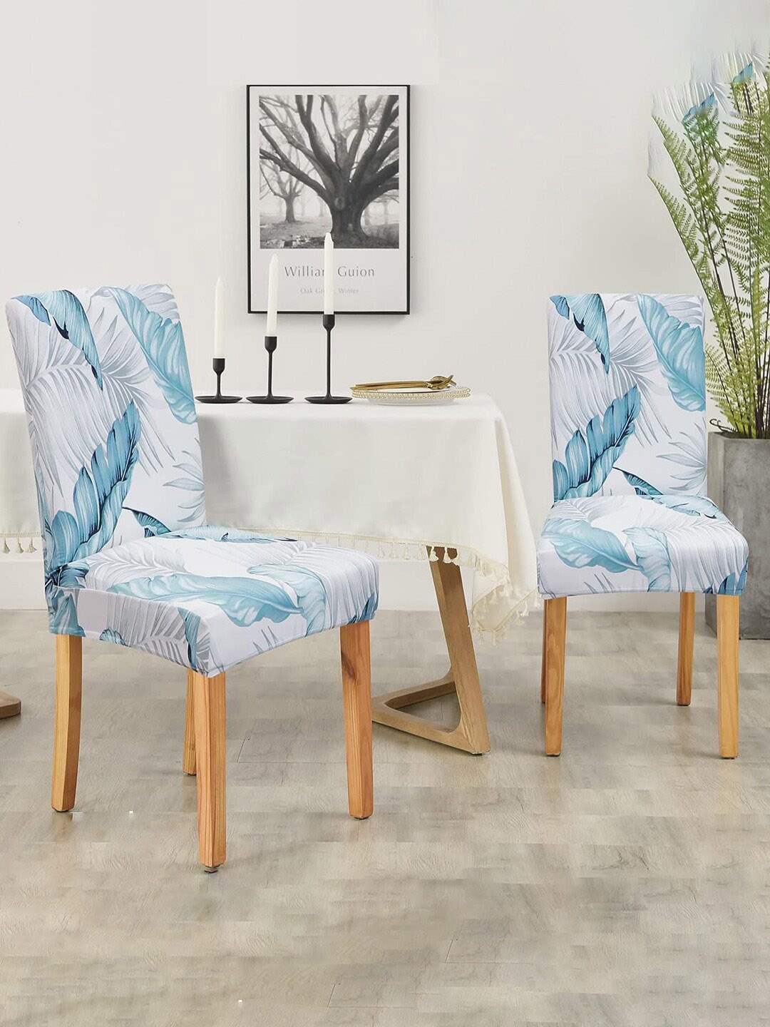 

YouBella 6 Pcs White & Blue Printed Stretchable Chair Covers