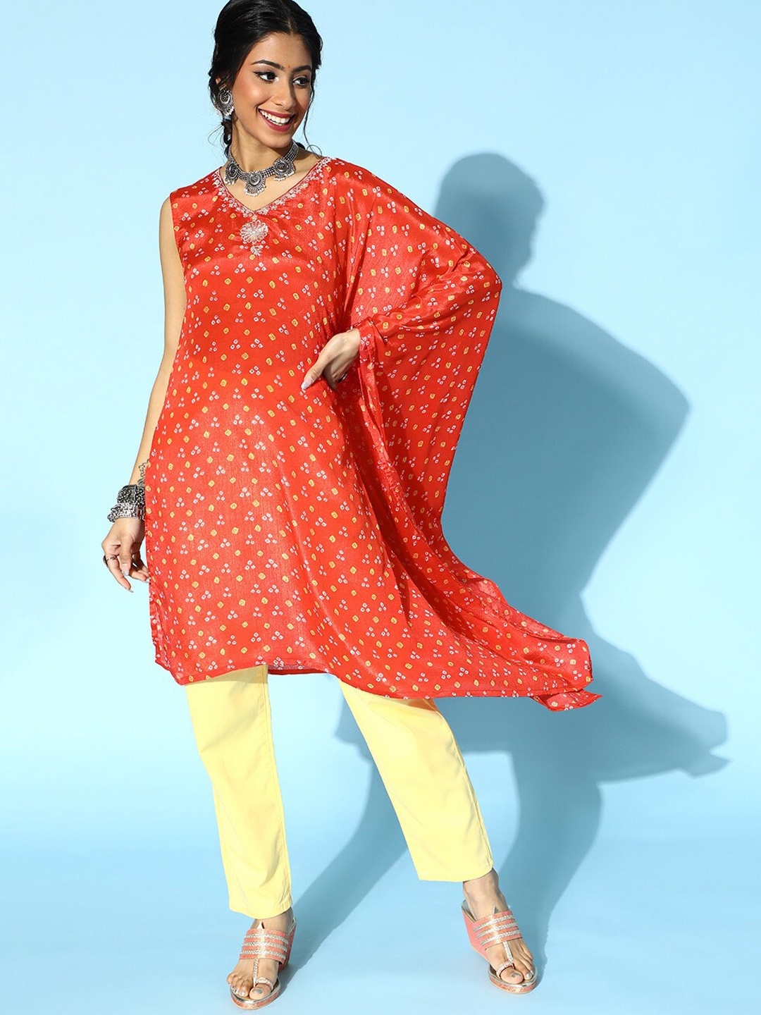 

AKS Couture Bandhani Printed Thread Work Kurta, Orange