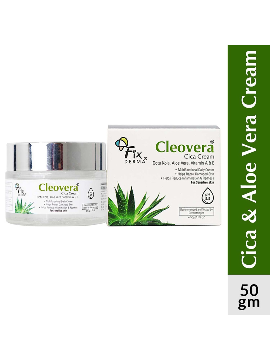 

FIXDERMA Cleovera Cica Face Cream with Gotu Kola & Aleovera - 50 g, White