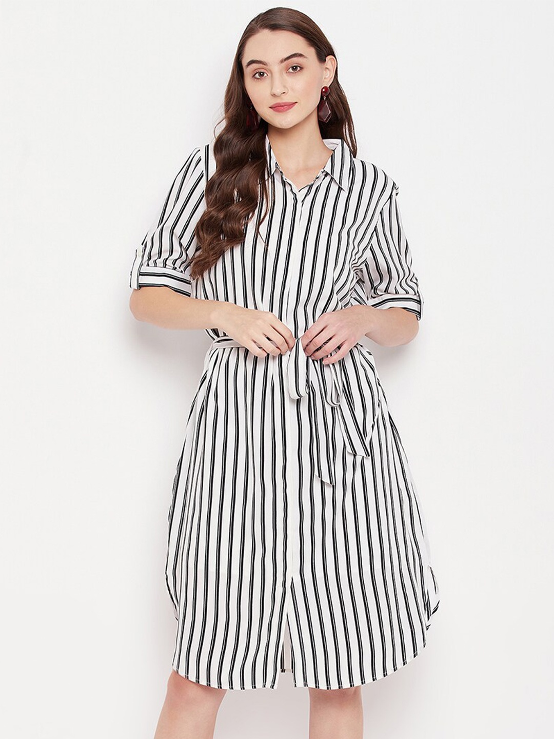 

STYLE BLUSH Striped Belted Shirt Dress, White