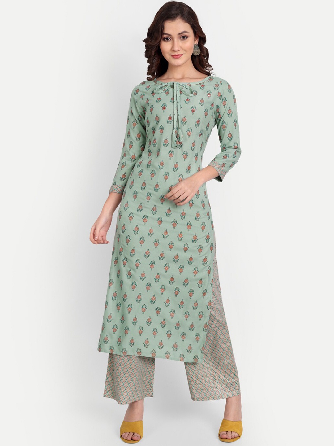 

TREND ME Ethnic Motifs Printed Kurta with Palazzos, Teal