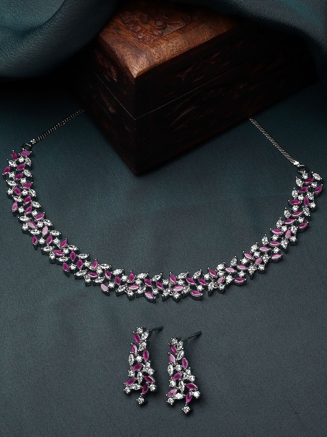 

KARATCART Silver-Plated Cubic Zirconia Studded Jewellery Set