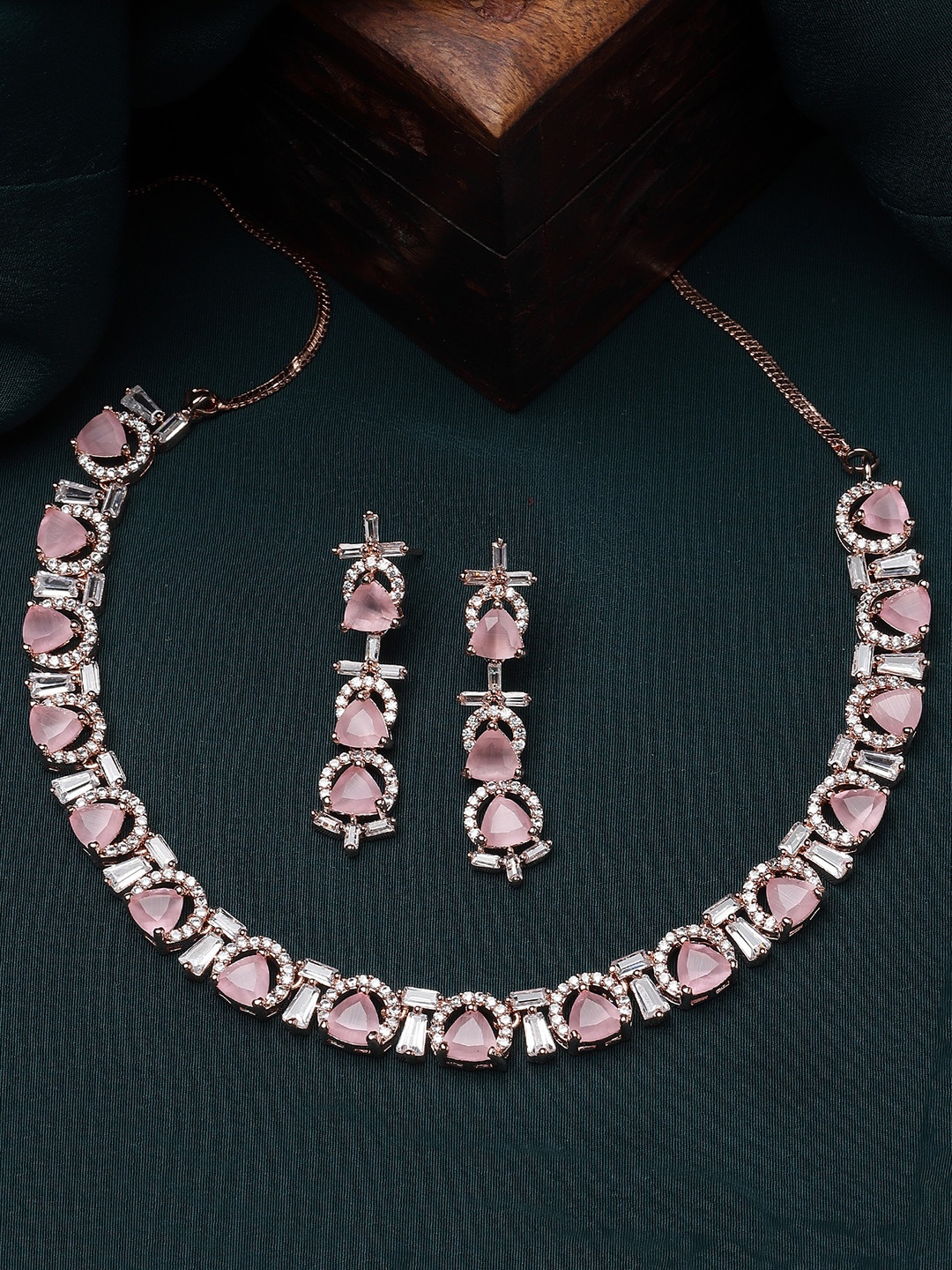 

KARATCART Rose Gold-Plated Cubic Zirconia Studded Jewellery Set
