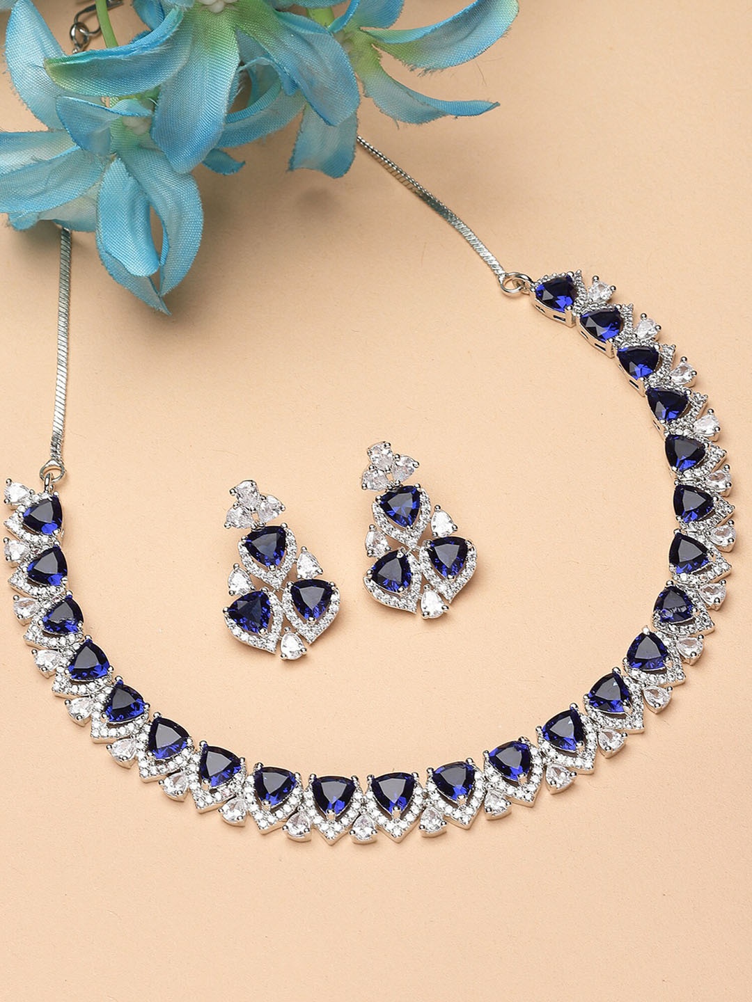 

KARATCART Silver-Plated Cubic Zirconia Studded Jewellery Set