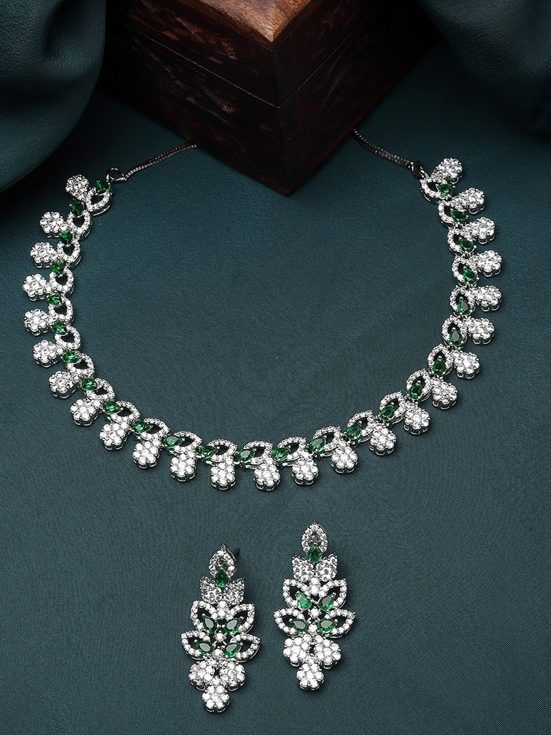 

KARATCART Silver-Plated Cubic Zirconia Studded Jewellery Set