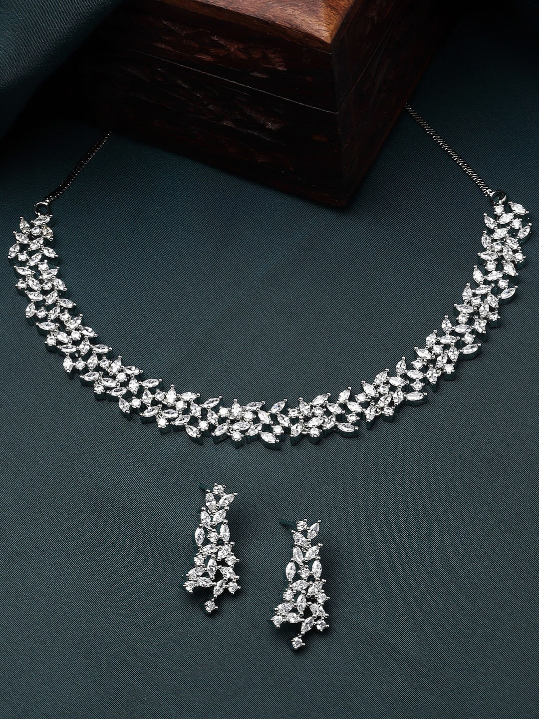 

KARATCART Silver-Plated Cubic Zirconia Studded Jewellery Set