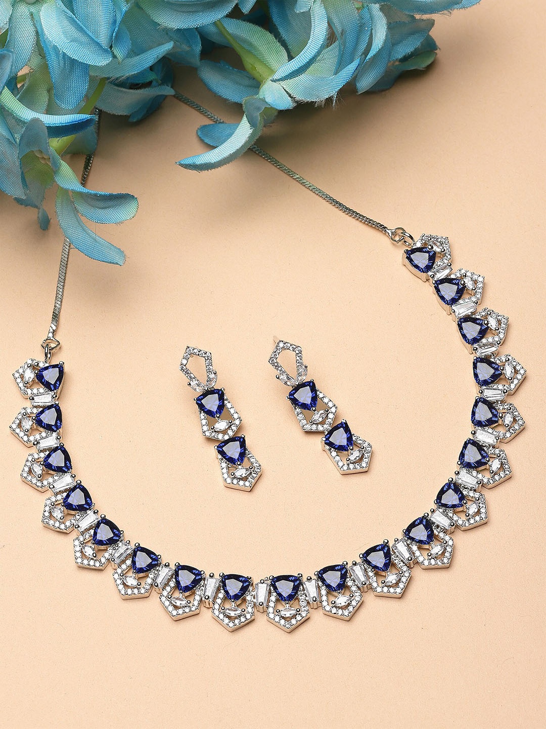 

KARATCART Silver-Plated Cubic Zirconia Studded Jewellery Set