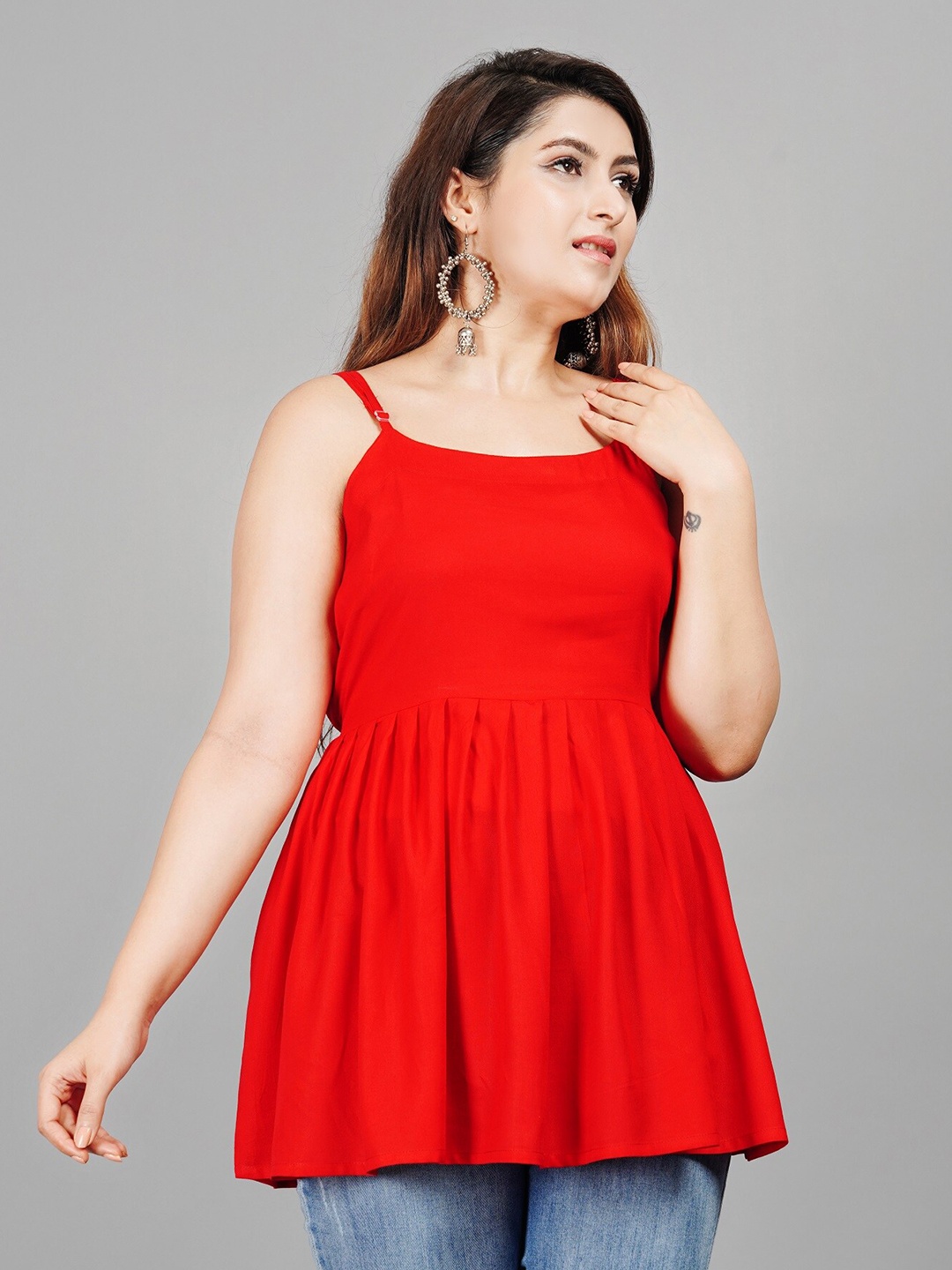 

BAESD Shoulder Straps Peplum Top, Red