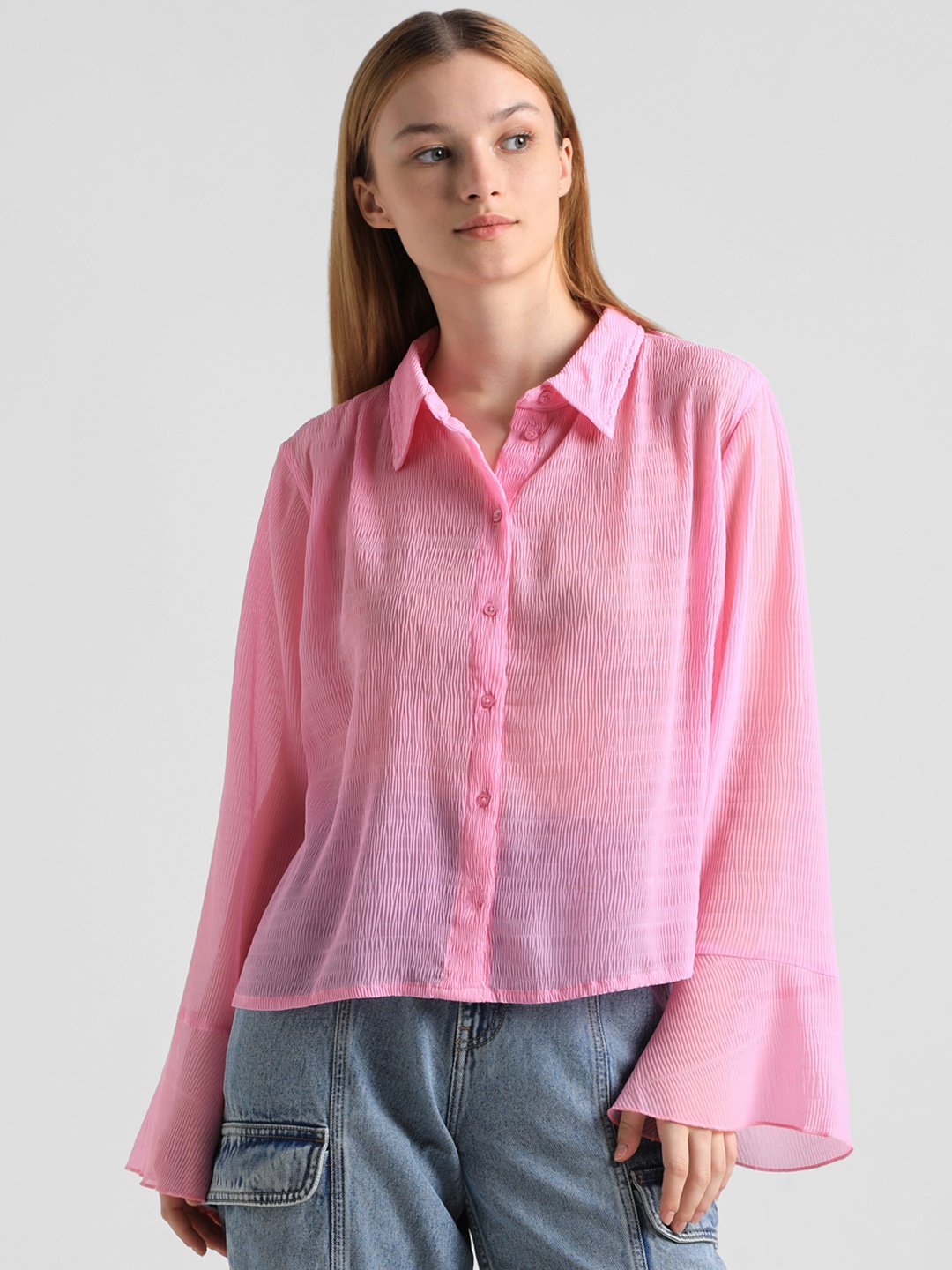 ONLY Semi Sheer Casual Shirt, Pink