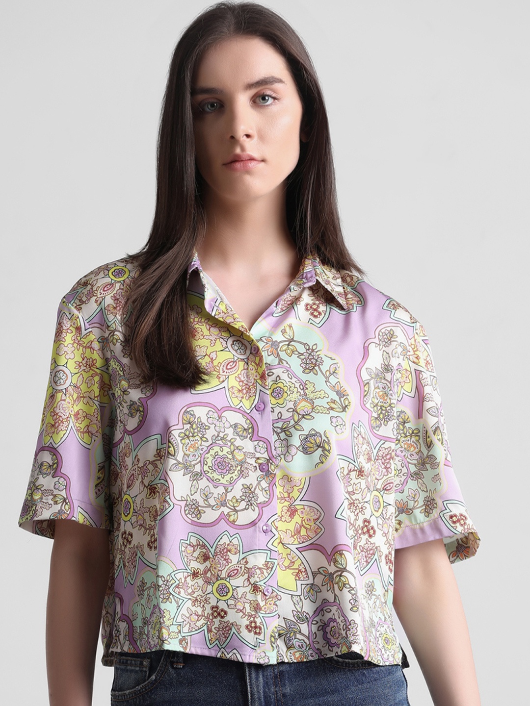 

ONLY Floral Printed Opaque Casual Shirt, Purple