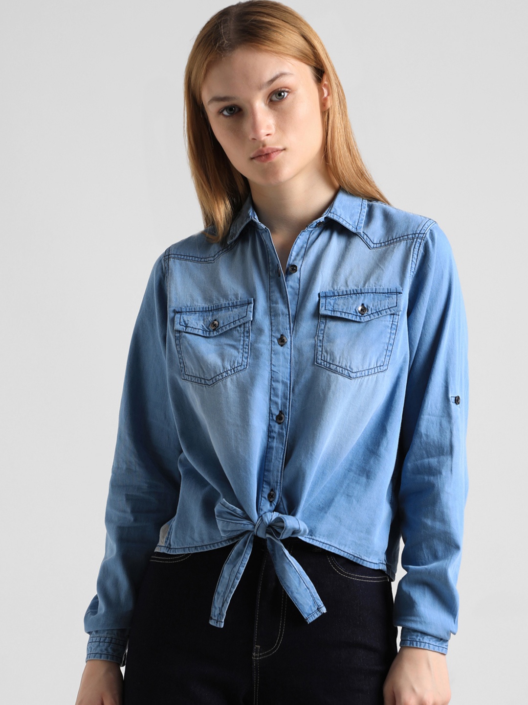 ONLY Denim Opaque Casual Shirt, Blue