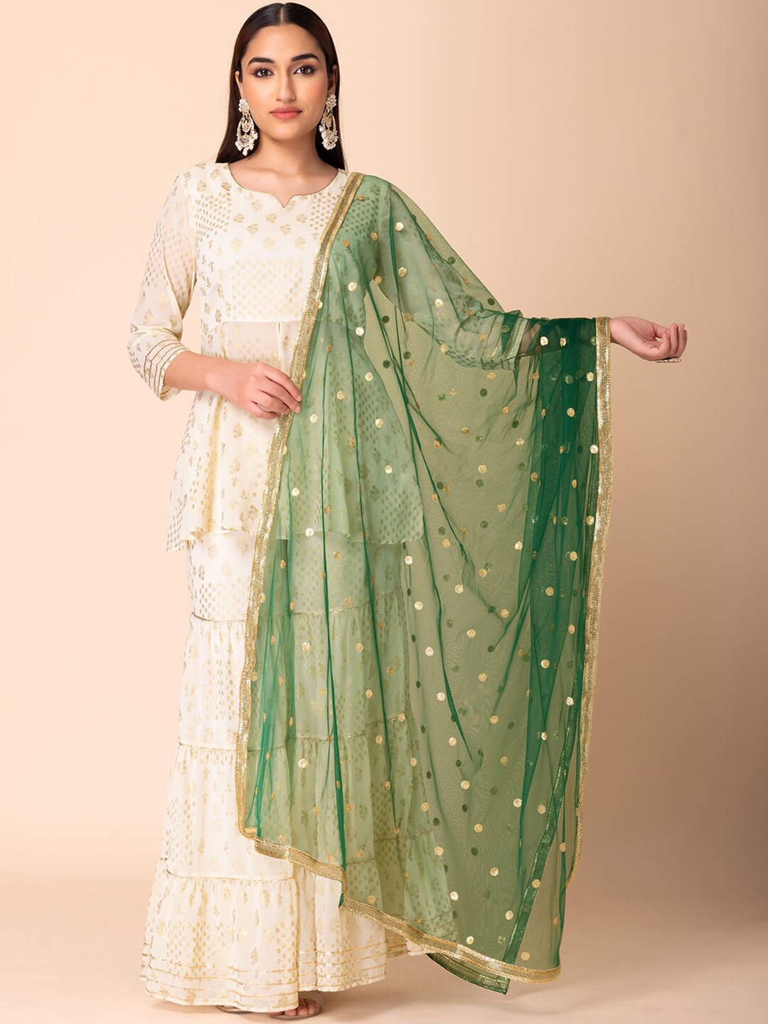 

Rang by Indya Embroidered Dupatta with Sequinned, Green