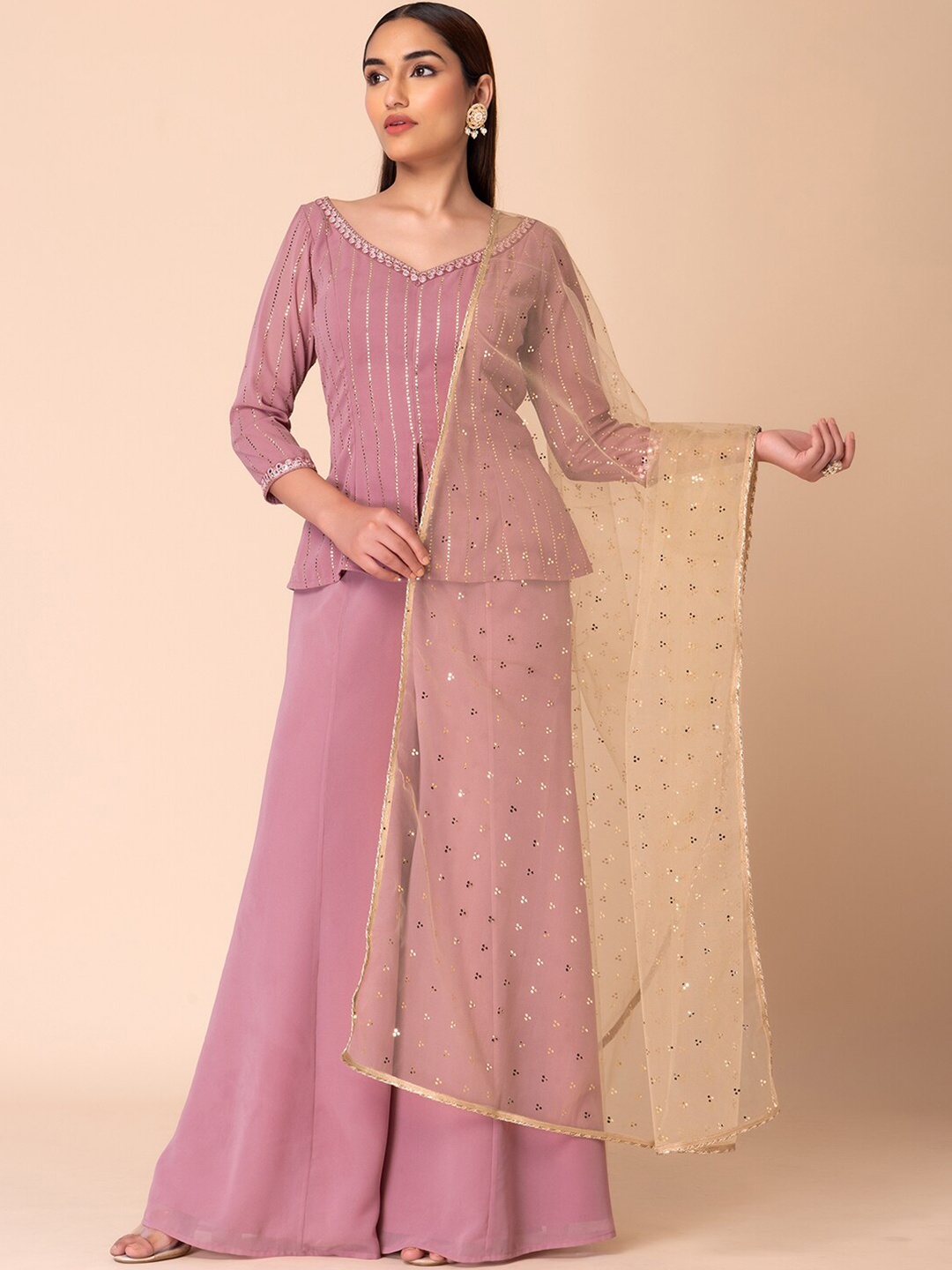

Rang by Indya Ethnic Motifs Embroidered Dupatta with Sequinned, Gold