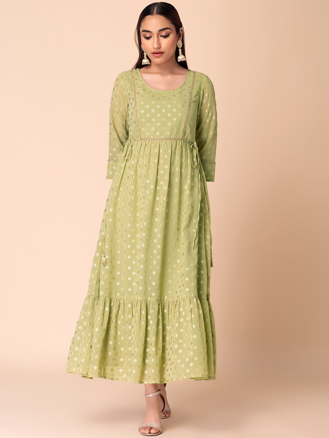 

Rang by Indya Geometric Printed Georgette Anarkali Kurta, Green