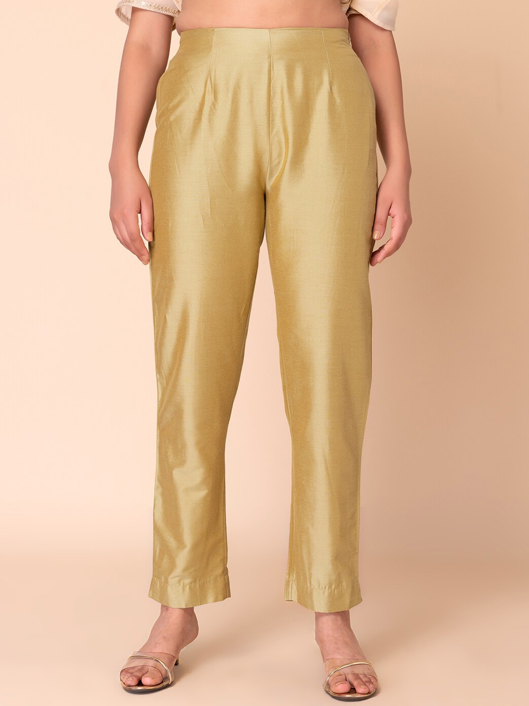 

Rang by Indya Women Mid Rise Plain Culottes Trousers, Gold