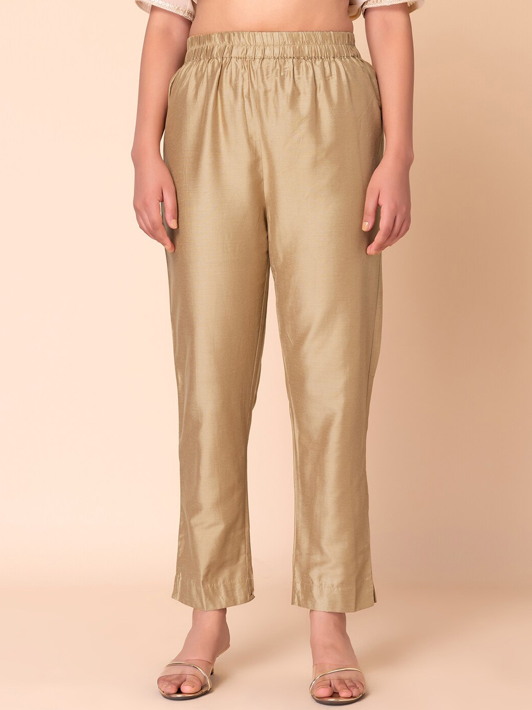 

Rang by Indya Women Mid Rise Plain Pleated Culottes, Gold