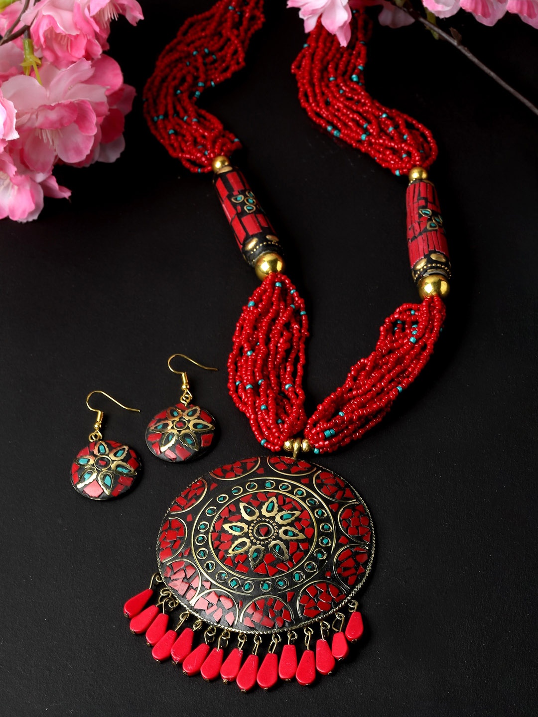 

Shining Diva Gold-Plated Crystal Studded & Beaded Jewellery Set