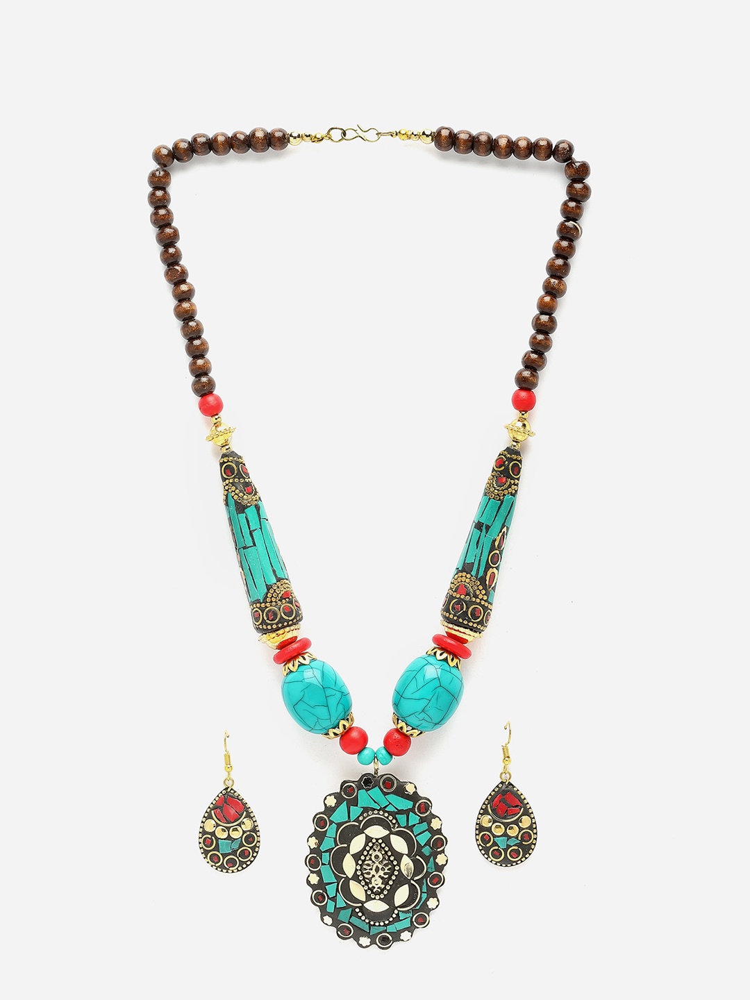 

Shining Diva Gold-Plated Crystal Studded & Beaded Jewellery Set