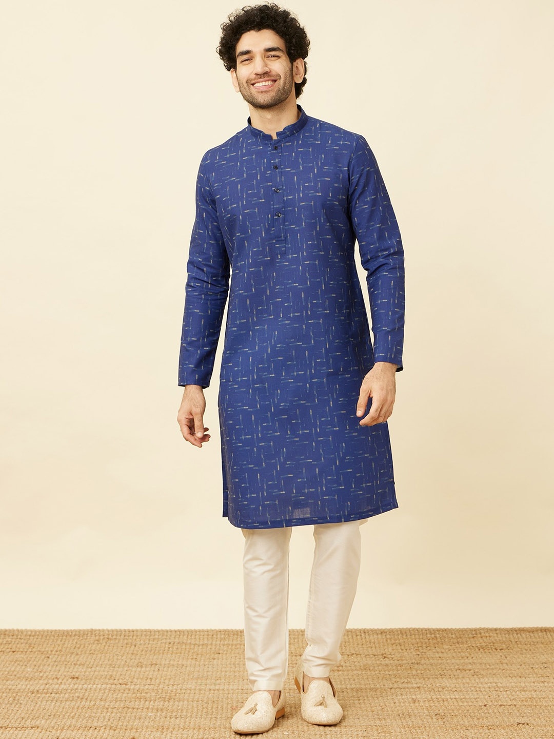 

Manyavar Geometric Printed Pure Cotton Straight Kurta, Blue