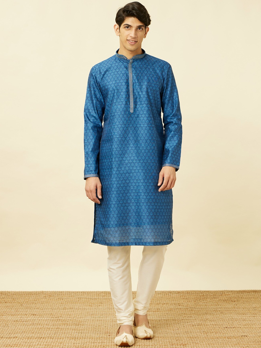 

Manyavar Ethnic Motifs Woven Design Straight Kurta With Pyjamas, Blue