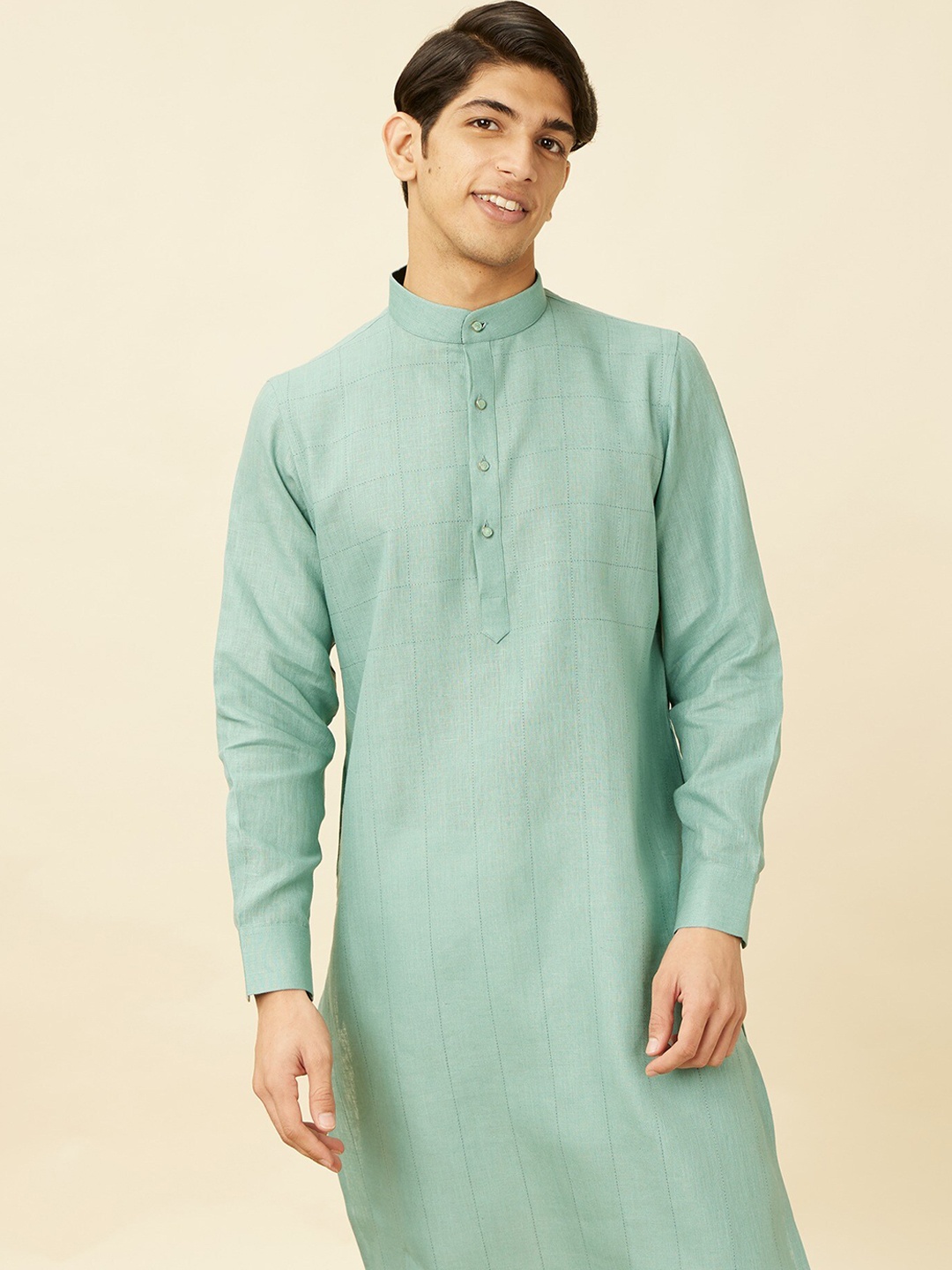 

Manyavar Pure Linen Straight Kurta, Sea green