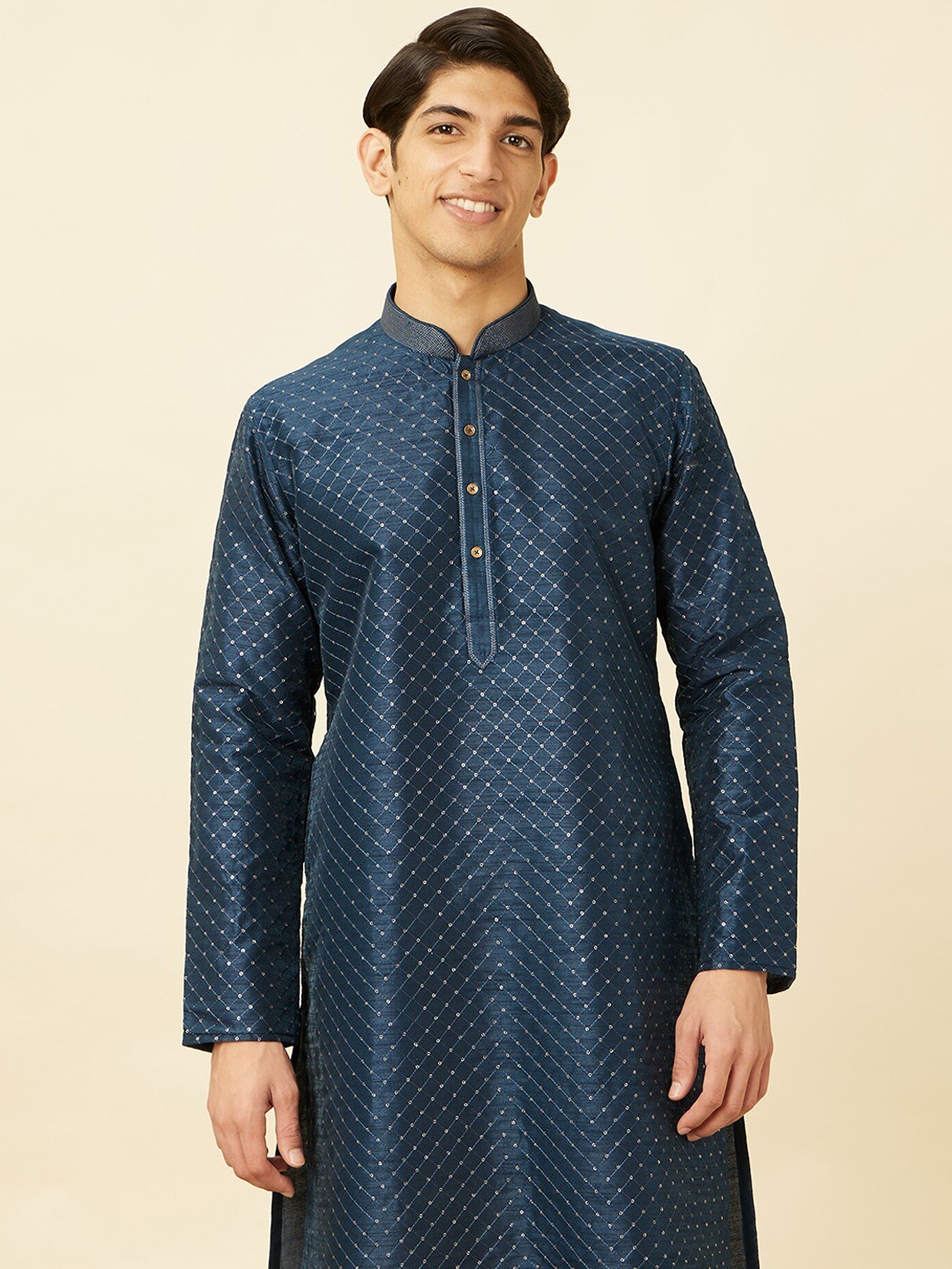 

Manyavar Embroidered Sequinned Kurta with Pyjamas, Blue