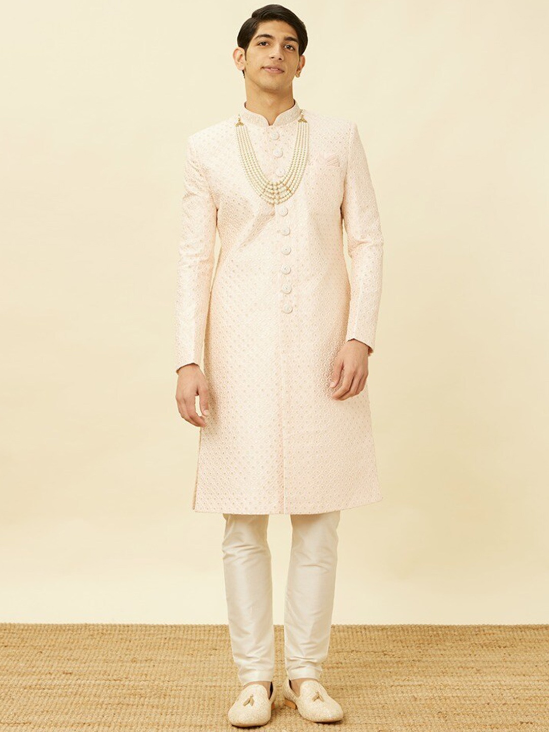 

Manyavar Embroidered Sherwani With Churidar, Pink