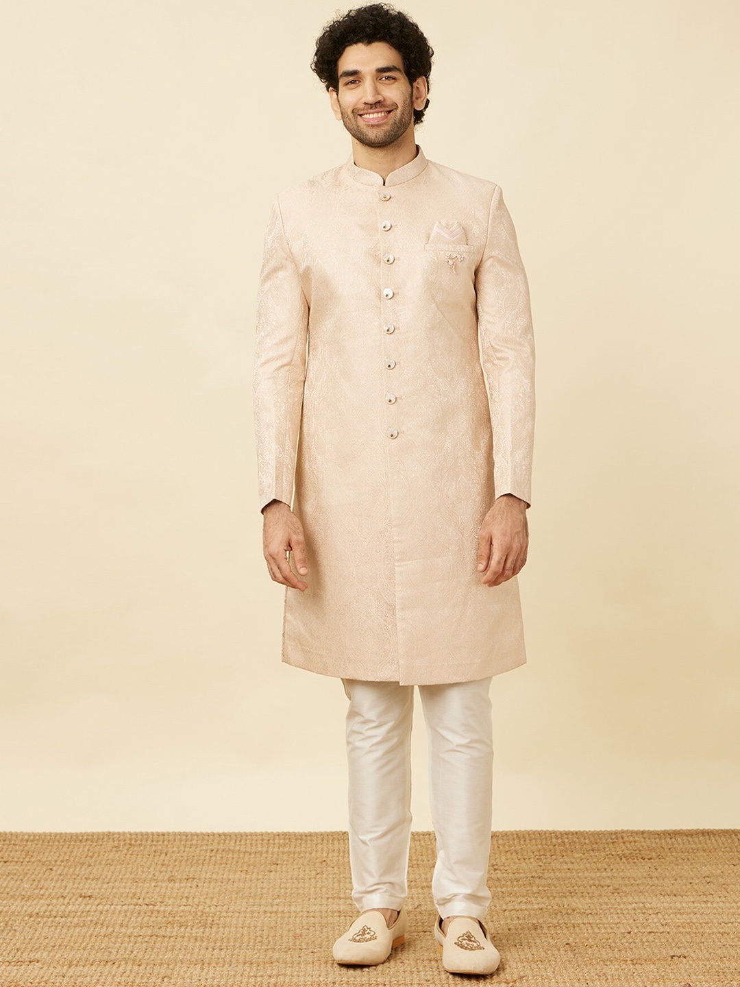 

Manyavar Self Design Brocade Sherwani With Pyjama, Pink