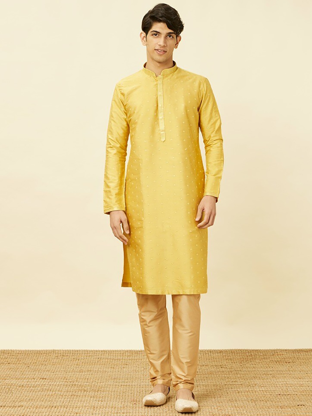 

Manyavar Ethnic Motifs Embroidered Kurta with Pyjamas, Mustard