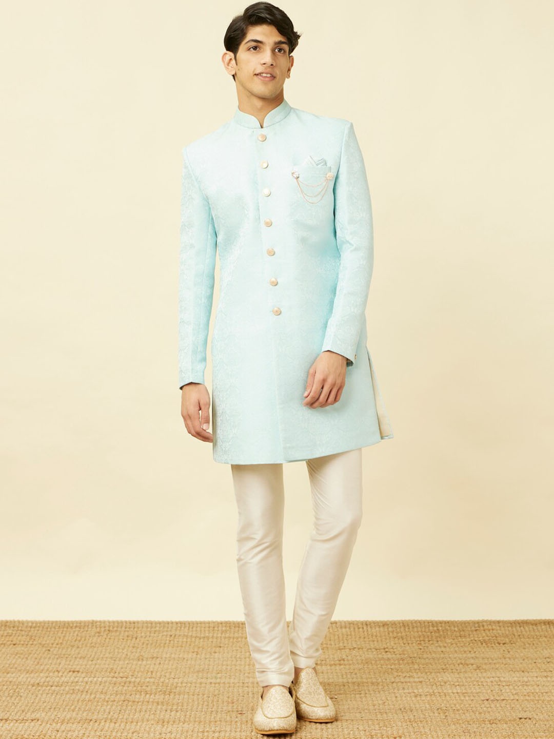 

Manyavar Self-Design Sherwani with Solid Pyjama, Blue