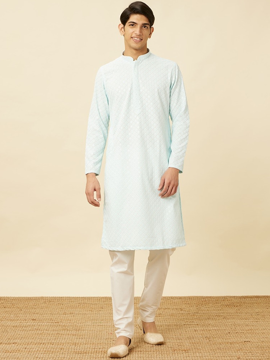 

Manyavar Ethnic Motifs Embroidered Regular Kurta With Pyjamas, Blue